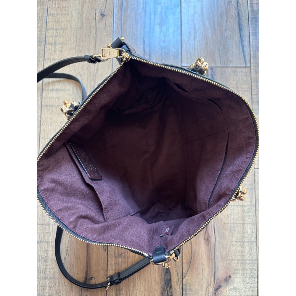 Coach Black Embossed Signature Leather Small Kelsey Satchel Gold Chain Detail - Picture 10 of 14